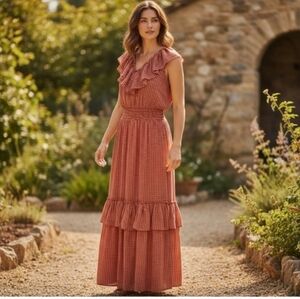 Max Studio Rust Tiered Ruffle Maxi Dress